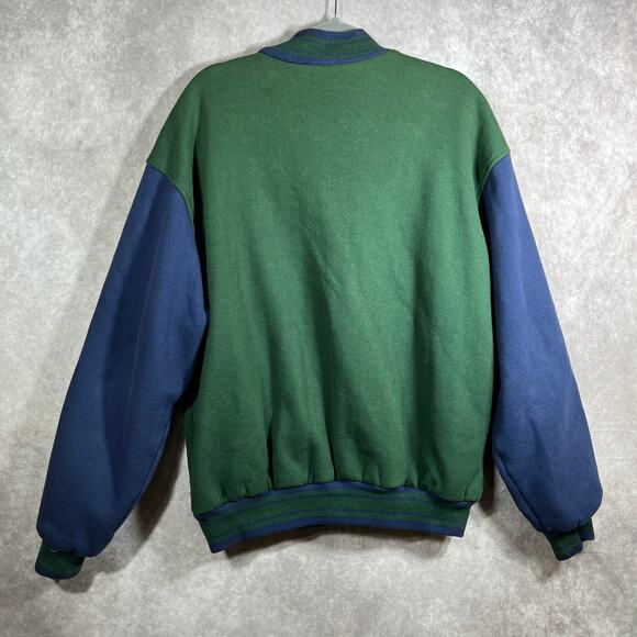 Vintage Fruit Of The Loom Bomber Jacket Mens XL Blue Green Snap Deer 90s Y2K - Picture 5 of 11